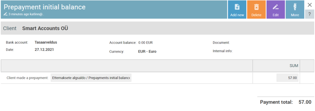 prepayment initial balance